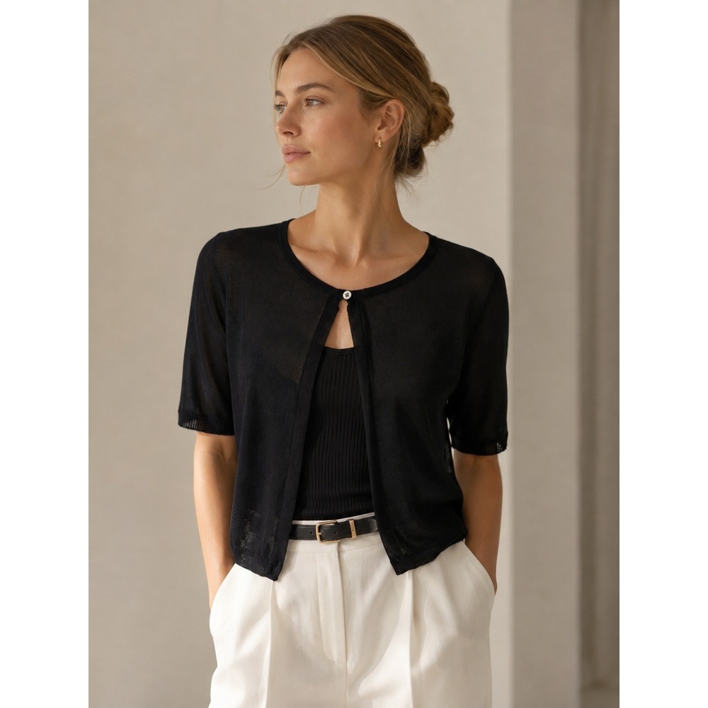 Max Mara Cardigan Sweater Top Large Black Crop Quiet Luxury Classic Capsule